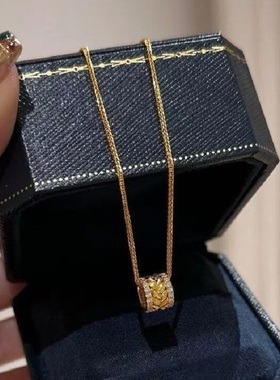 S925纯银项链麦穗意大利中古拉丝排钻轻奢高端小众级感复古锁骨颈