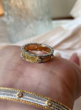 S925纯银戒指意大利中古拉丝缎面分色布家风轻奢高端小众级设计感