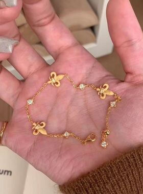 S925纯银手链鸢尾花双面戴可推拉意大利复中古拉丝轻奢高端小众级