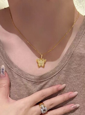 S925纯银项链蝴蝶老铺同款花丝镶碳钻轻奢高端小众级设计感锁骨颈