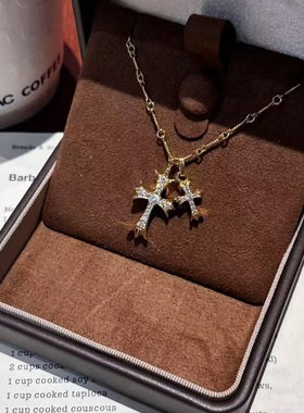 S925纯银项链欧美式复古双十字架轻奢高端小众级百搭重工锁骨颈链