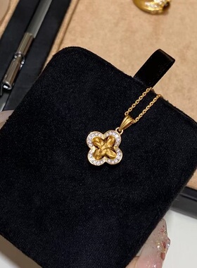 S925纯银项链四叶草意大利中复古拉丝镶钻轻奢高端小众级感锁骨颈