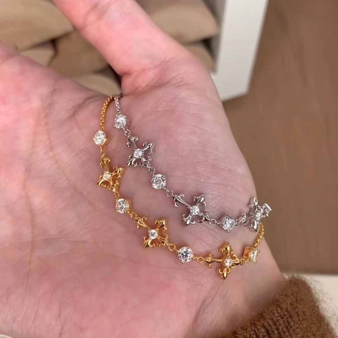 S925纯银手链碳钻鸢尾花十字架复古精致轻奢高端小众级感气质环潮,饰品/流行首饰/时尚饰品新,手链,淘宝优惠券,粉丝福利购,淘宝优惠卷