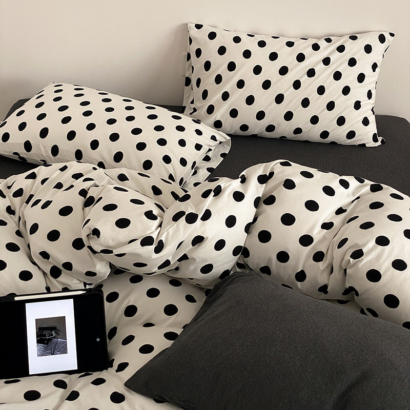 【富山草莓】ins北欧风黑白波点全棉针织棉四件套纯棉被套床笠款