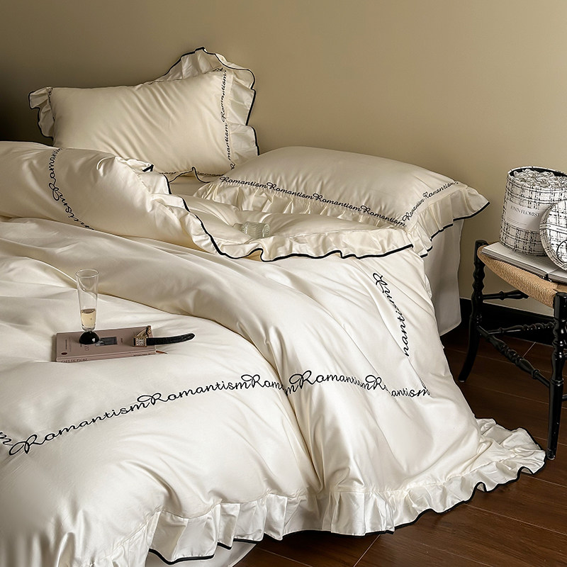 【富山草莓】法式高级感字母100支长绒棉四件套纯棉全棉床单被套