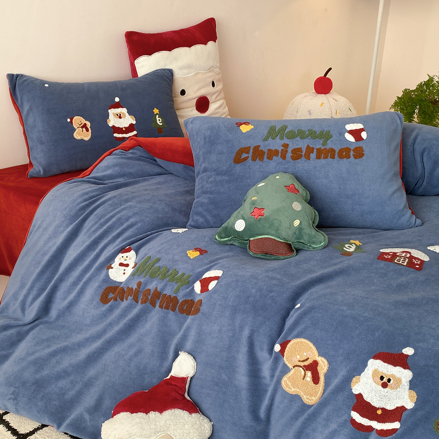 【富山草莓】冬季氛围感圣诞节加厚牛奶绒四件套保暖珊瑚绒床品