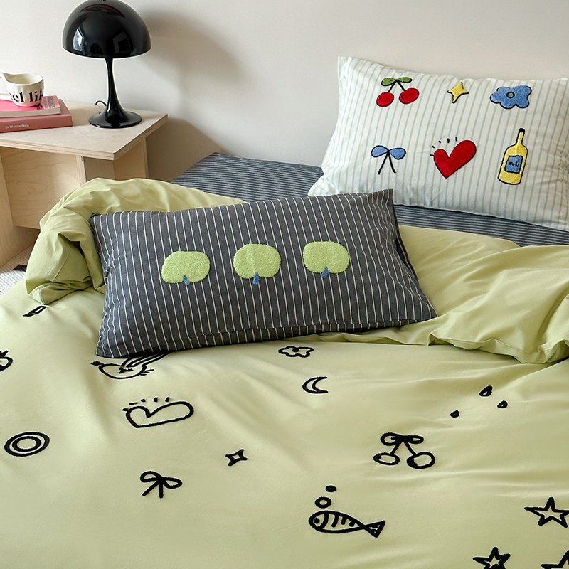 【富山草莓】小清新青苹果乐园床上四件套纯棉全棉儿童床单被套