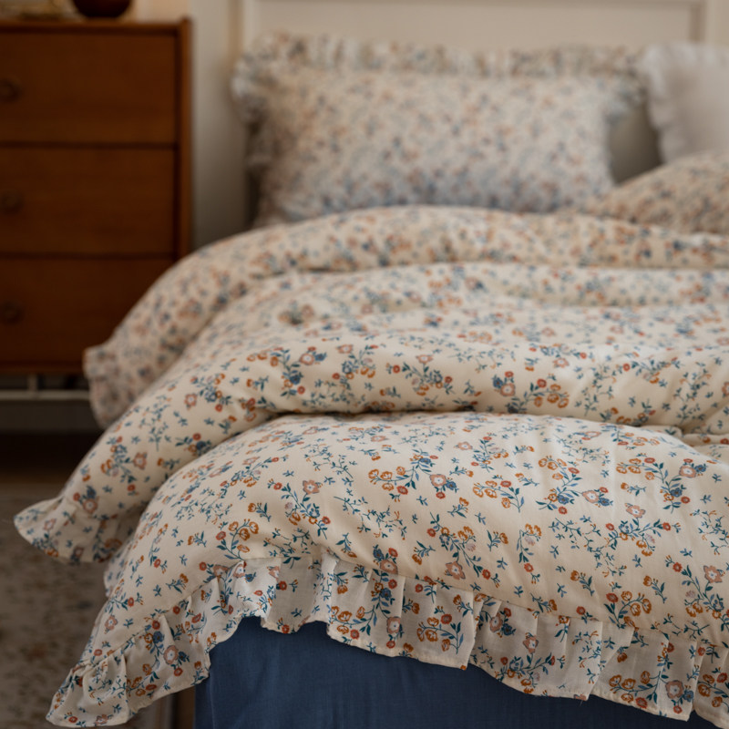 【富山草莓】韩国小碎花全棉双层纱四件套A类裸睡田园风被套床单