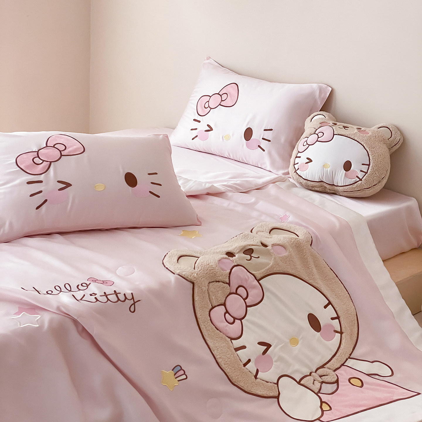 【富山草莓】夏季Hello Kitty凉感天丝夏凉被四件套冰丝空调被子