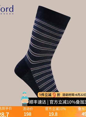 BYFORD/百富意大利产男士高针织丝光棉袜条纹提花中筒袜薄BI9278