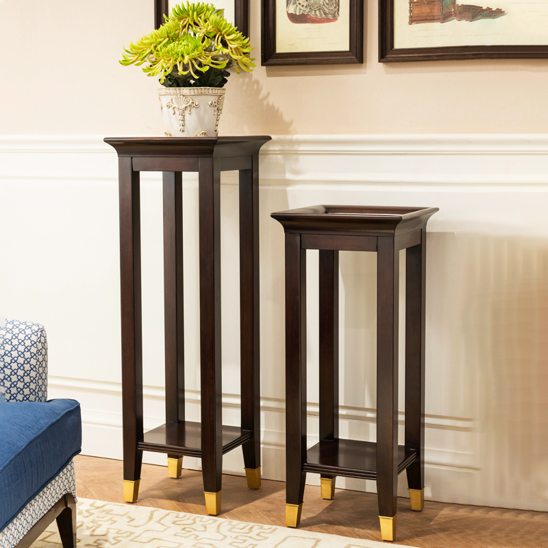 简约美式花架置物架客厅室内全实木花盆架子家用欧式落地花几轻奢