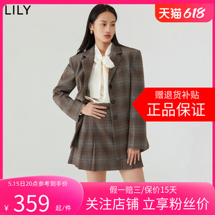 LILY2024春新款 复古英伦风格 纹舒适羊毛西装 外套 商场同款 女装