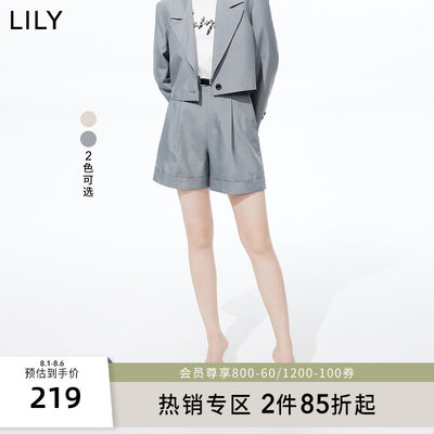 LILY2024夏新款女装气质时尚通勤款休闲高腰显瘦阔腿西装休闲短裤