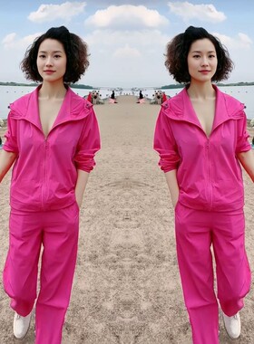 糖果色连帽外套抽绳裤脚两件套