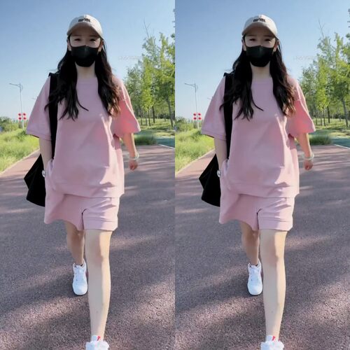 欧货休闲糖果色运动短袖短裤套装