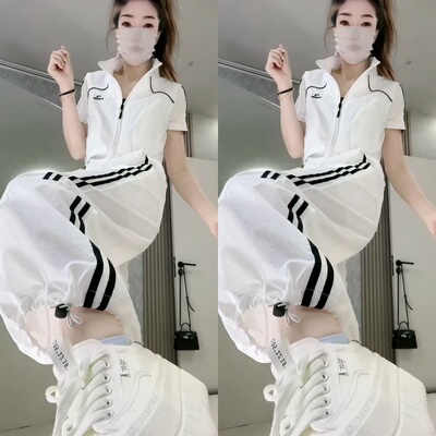 休闲假两件短袖抽脚裤工装风套装