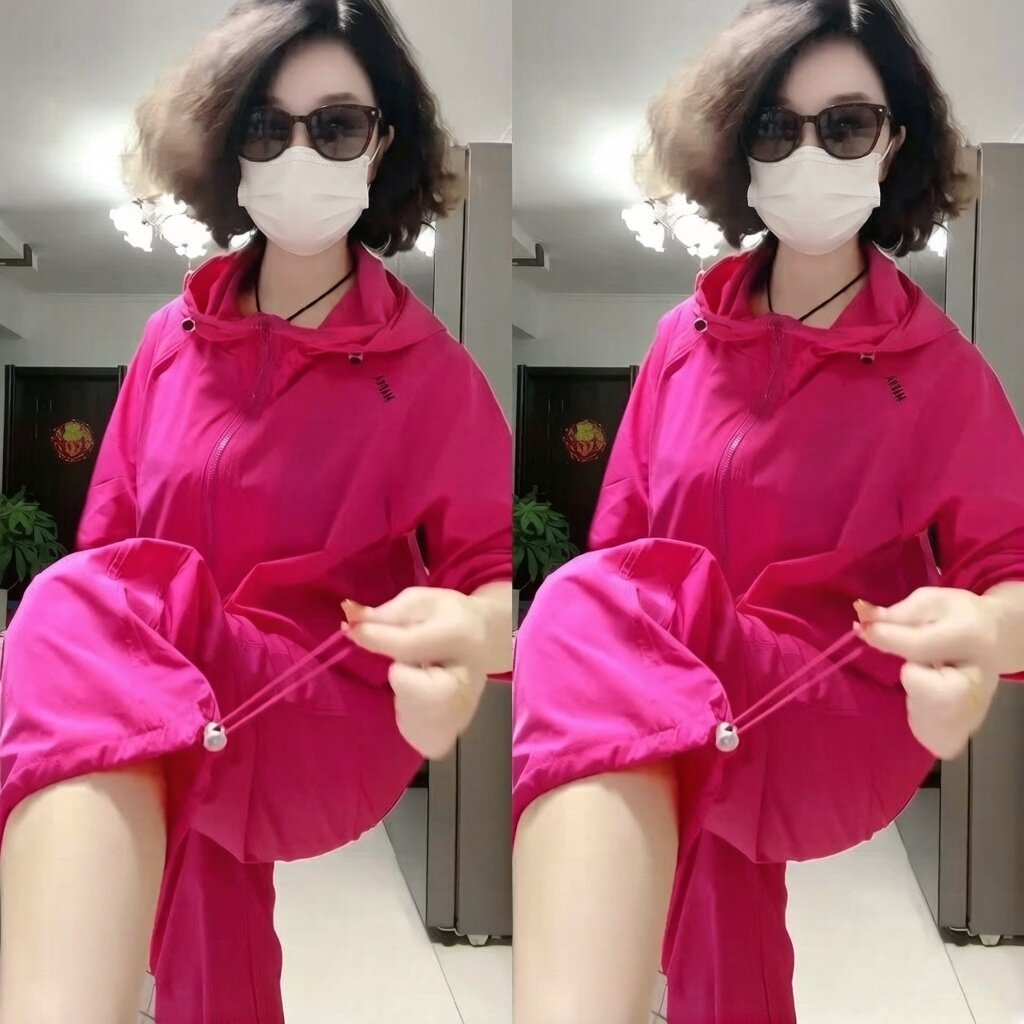 休闲防晒速干套装2025春夏新款糖果色连帽抽绳外套抽脚裤两件套爆