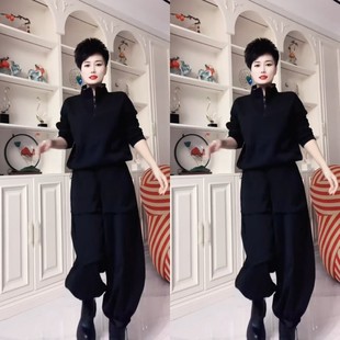 酷帅抽绳上衣肥腿裤 休闲宽松显瘦卫衣灯笼裤 时髦个性 2025新款 套装