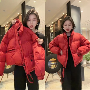 彩色拉链暗兜短款立领棉服冬季新款跨年柔软加厚泡芙感羽绒棉外套