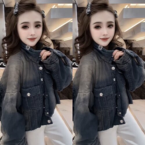 欧货娃娃版牛仔短外套棉服双兜女