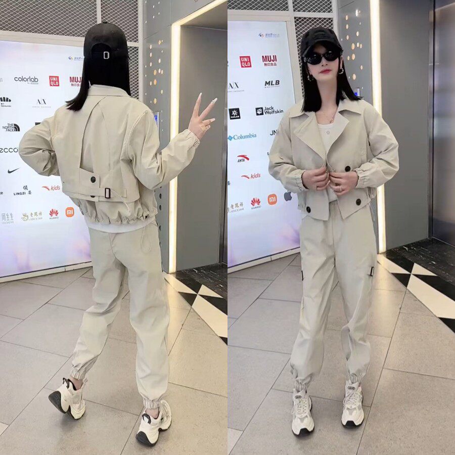 时尚气质半开领小外套束脚裤两件套2026春季新款个性洋气时髦套装