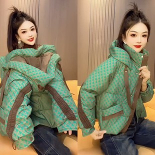 欧货拼色棉服千岛格外套2025秋冬新款休闲撞色时髦洋气棉衣棉袄女
