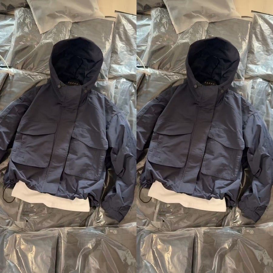 欧货工装风大兜连帽薄棉外套2025秋冬新款冲锋衣百搭休闲帅气上衣