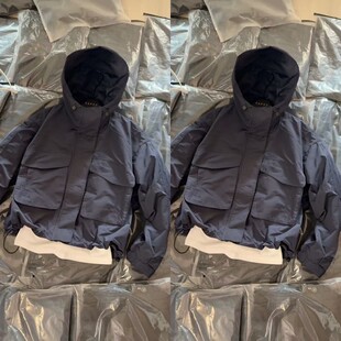 欧货工装风大兜连帽薄棉外套2025秋冬新款冲锋衣百搭休闲帅气上衣
