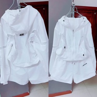 休闲拼网防晒速干外套短裤套装2025夏季新款运动户外糖果色两件套