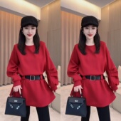 显瘦遮肉A字裙休闲时尚 新年腰带卫衣连衣裙秋冬新款 百搭减龄韩版