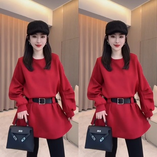 新年腰带卫衣连衣裙秋冬新款百搭减龄韩版显瘦遮肉A字裙休闲时尚