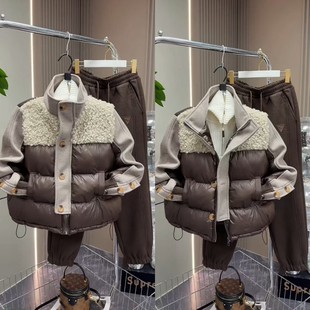 欧货时尚撞色棉服外套加绒卫裤套装冬季新款休闲保暖时髦两件套女