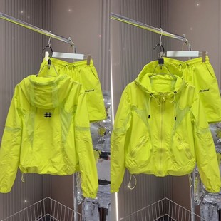 休闲拼网速干防晒外套短裤套装2025夏季新款糖果色刺绣连帽两件套