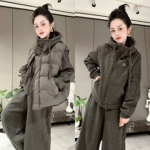 韩系纯色连帽外套抽绳裤脚马夹三件套2026早春新款简约休闲套装女