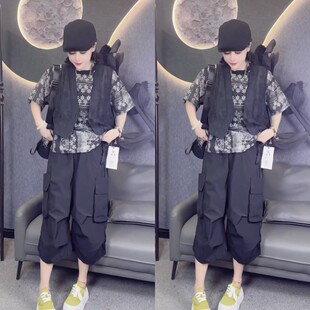 裤 速干工装 三件套2025夏季 新款 潮牌 欧货个性 休闲时尚 国风马夹花衫