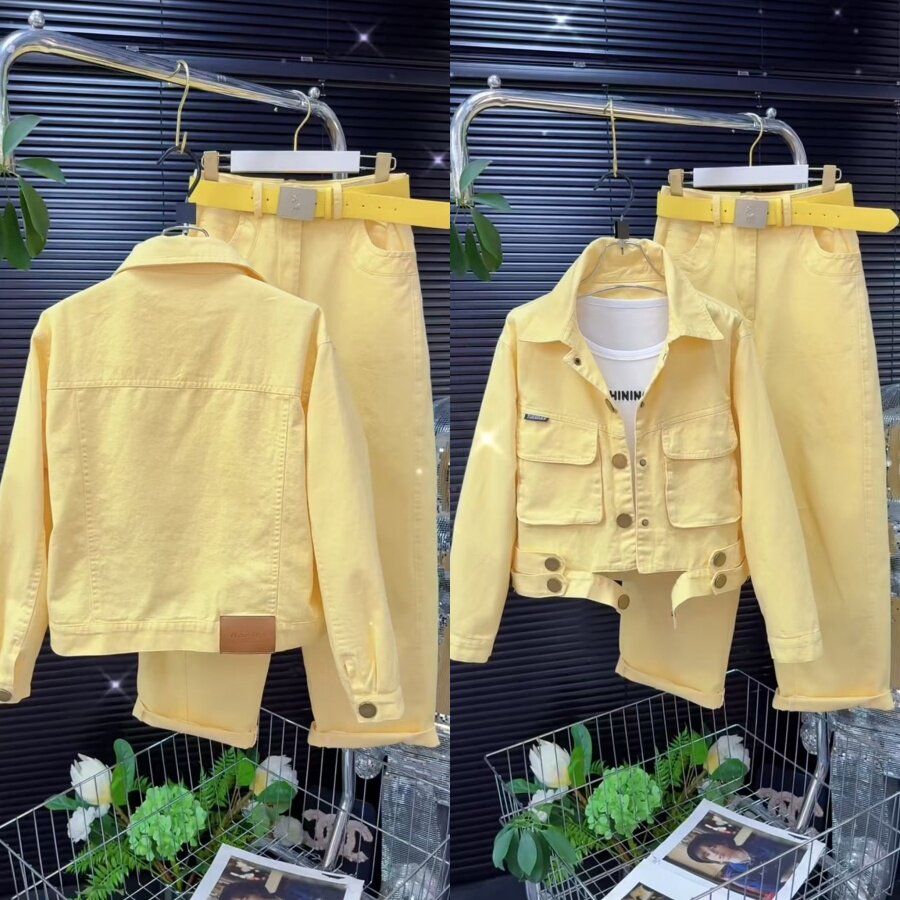 时尚翻领大兜牛仔外套老爹裤套装2026春季新款休闲高档百搭两件套