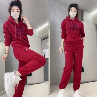 欧货潮牌连帽抽绳卫衣束脚裤两件套2026早春新款运动休闲百搭套装