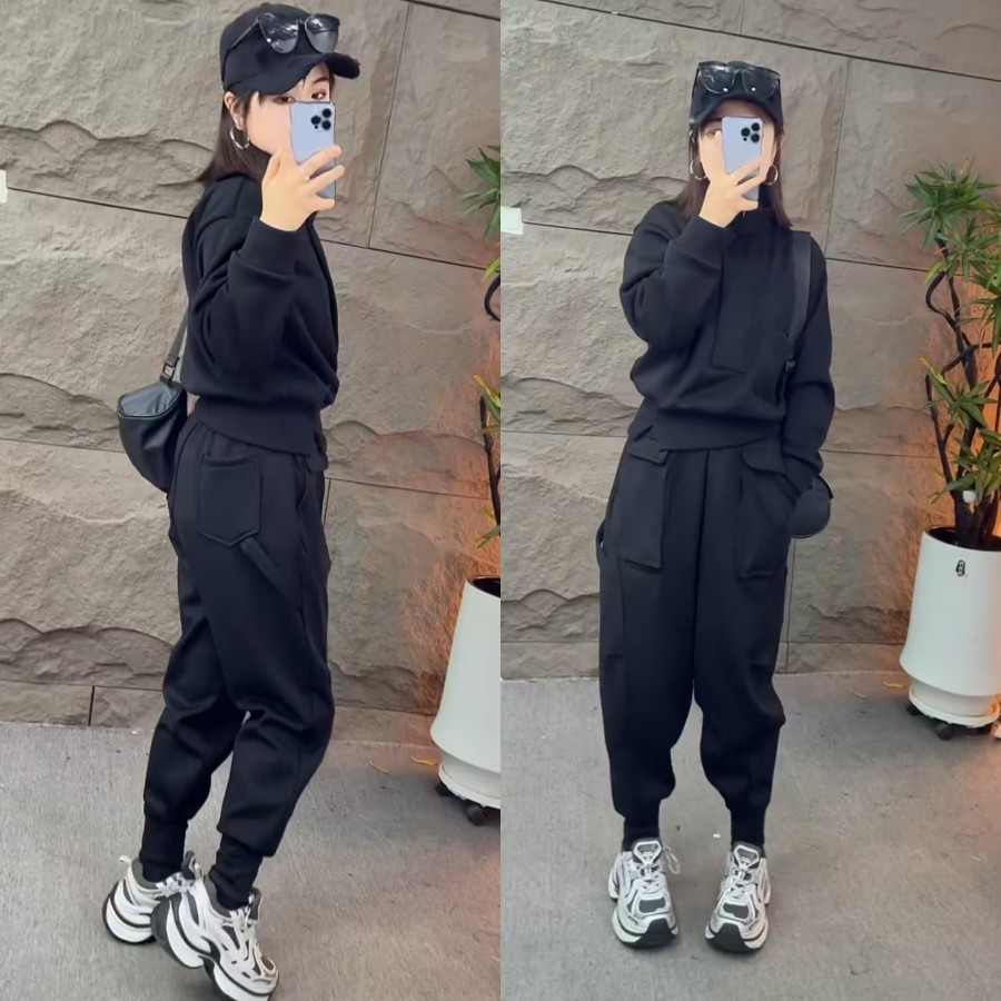 帅气半拉链卫衣大兜工装卫裤加绒