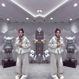 欧货休闲简约马夹连帽外套弯刀裤三件套2026早春新款时尚百搭套装