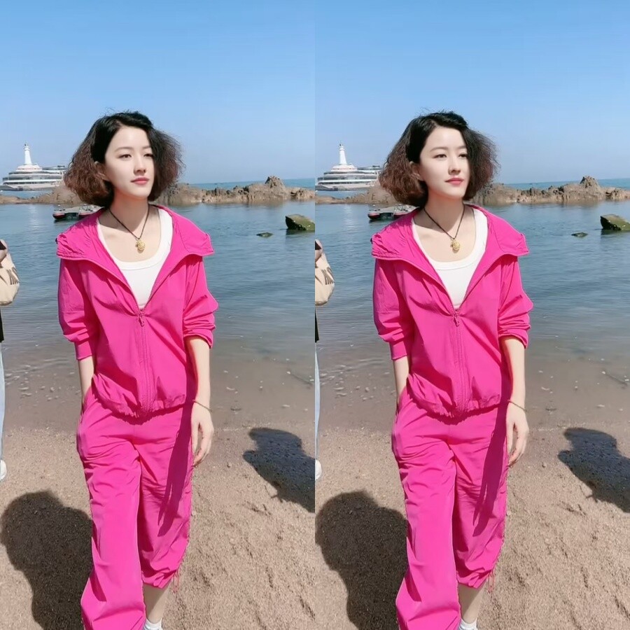 彩色休闲糖果色防晒速干套装春夏新款连帽外套长裤运动两件套时尚