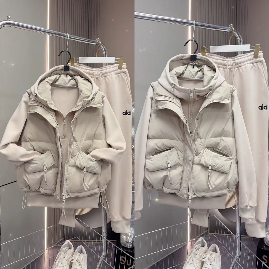 潮牌棉马夹连帽卫衣卫裤加绒套装