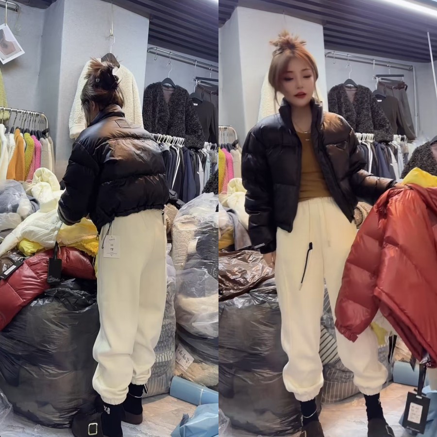 欧货立领肯豆贴标羽绒服短外套女