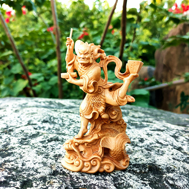 木雕魁星点斗点斗站鳌鱼摆件