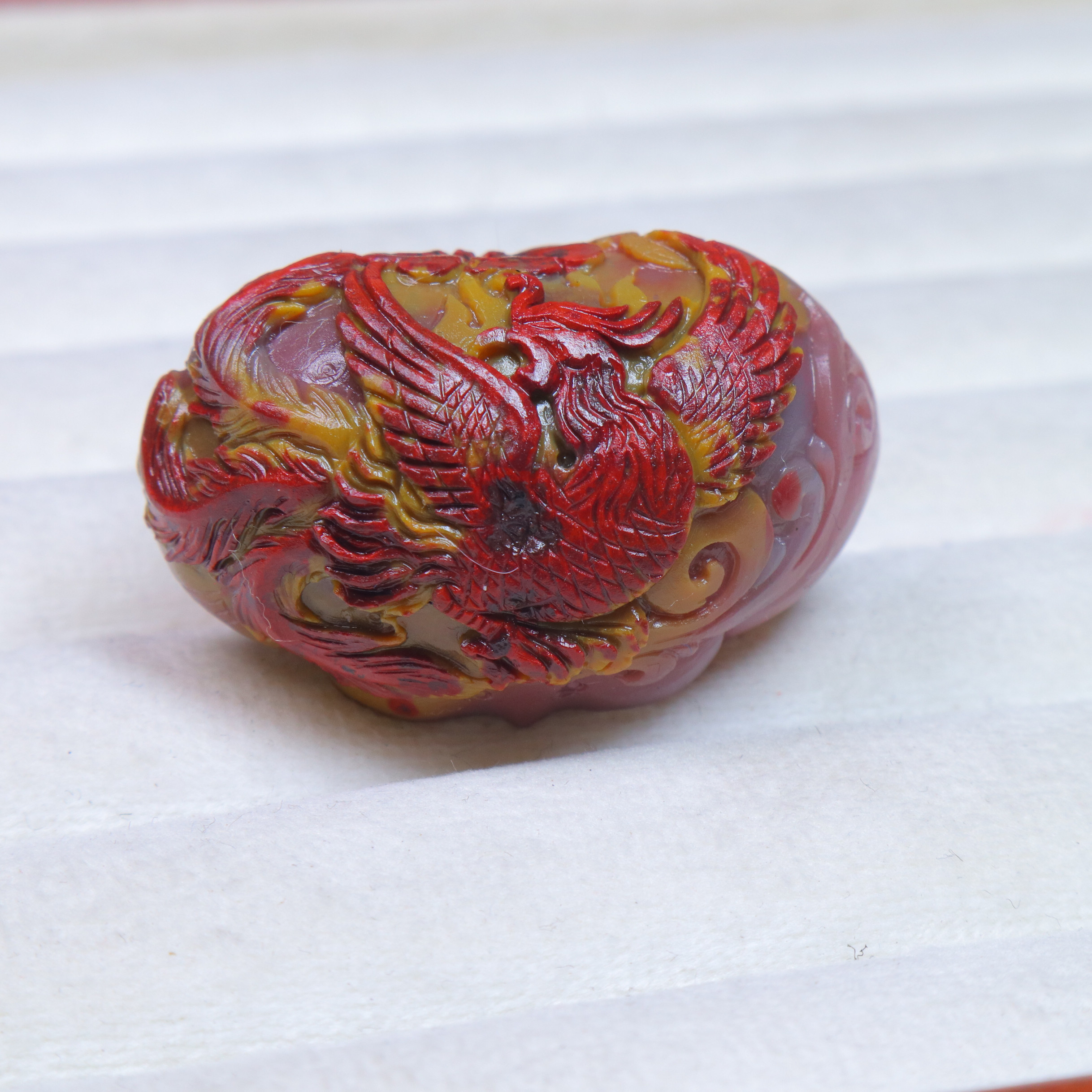 天然老矿原矿七彩盐源玛瑙精工巧雕俏色红黄包浆山海经玄武摆件