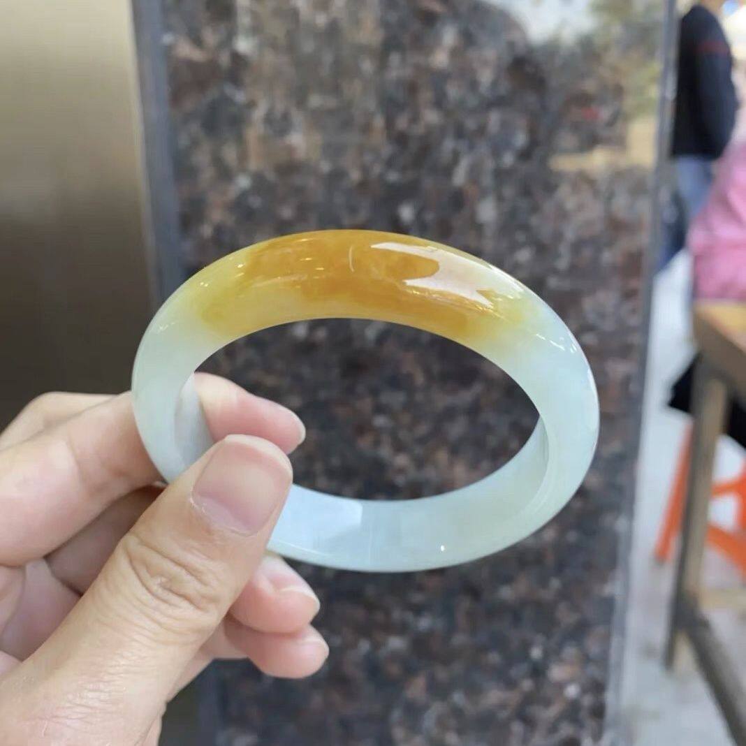 【带证】缅甸老坑正圈天然翡翠手镯黄翡半种贵妃女玉石正