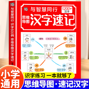 思维导图汉字速记1200字小学生语文认识汉字偏旁部首结构汉字形象识字练习本册思维导图快速记汉字生字组词造句练习册生字预习