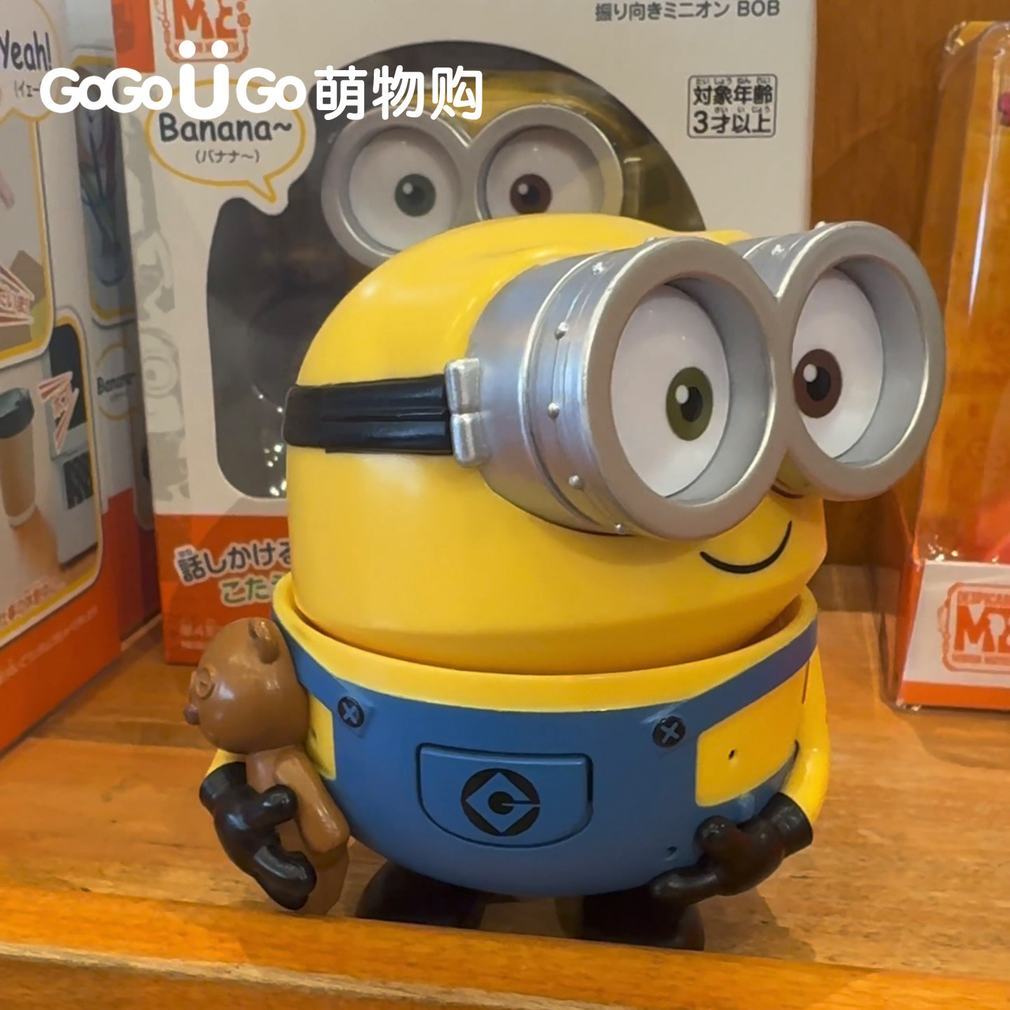 【现货】日本环球影城USJ互动小黄人鲍勃头可动声感摆件发声玩具