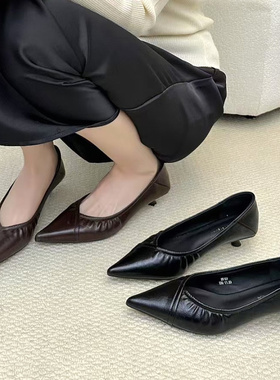 裕达2025秋季新款小跟单鞋女低跟浅口尖头气质通勤职业女鞋25127