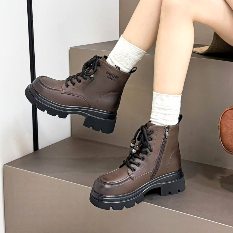 欧仕丰2025冬新款真皮厚底马丁靴