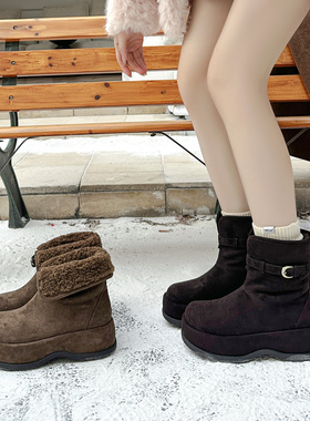 裕达2025冬季新款时尚雪地靴女厚底加绒保暖两穿高帮女棉鞋25203